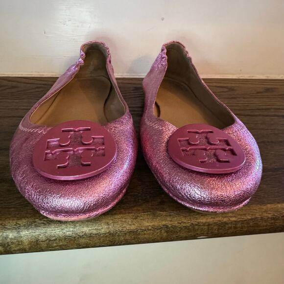 Tory Burch Minnie Travel Flat Metallic Pink Balletcore Size 7 - Picture 3 of 8